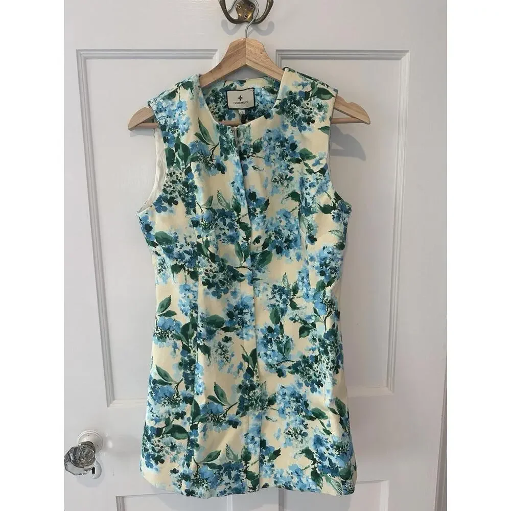 Tuckernuck Cream Top with Blue and Green Floral Print - Picture 4 of 6